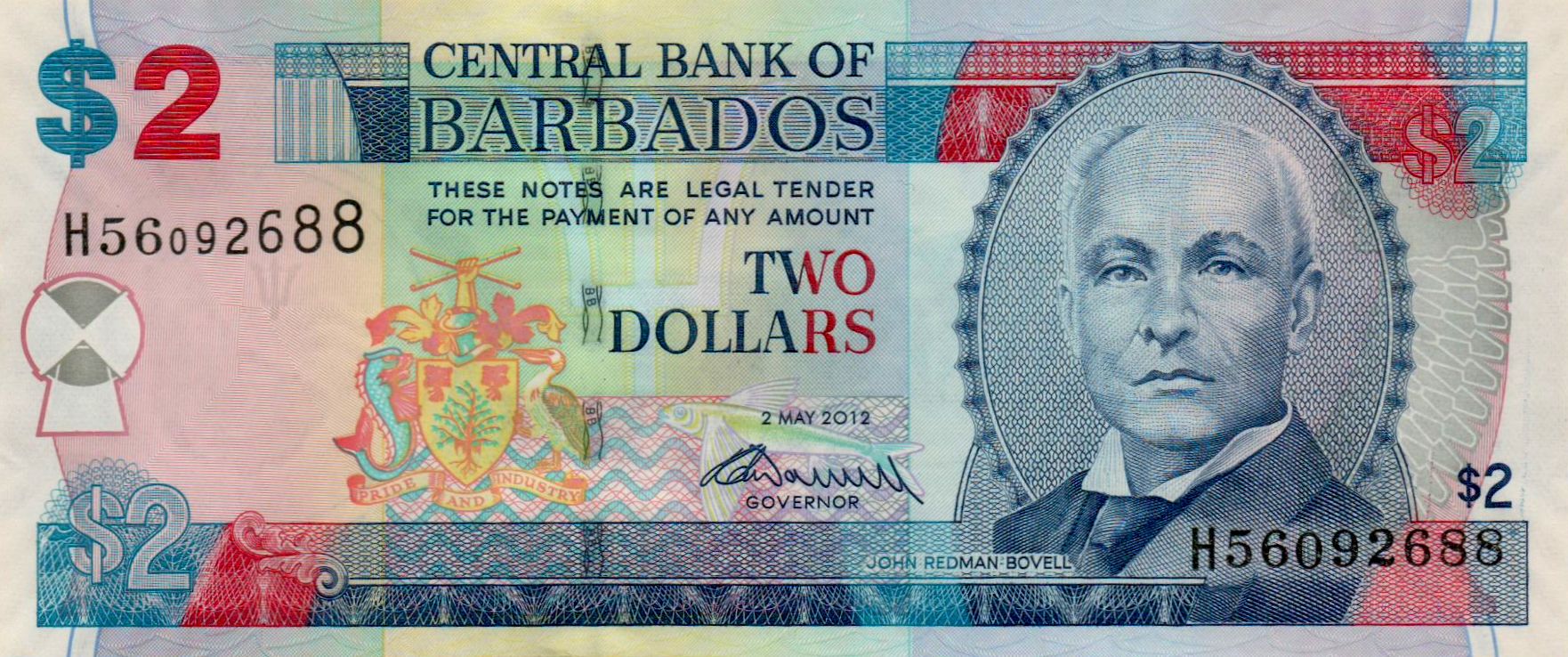 Barbados 2 2012 UNC P-66/c